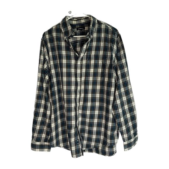 Croft & Barrow Teal, White, and Gold Plaid Dress Shirt, Medium, Pre-owned - Picture 2 of 6